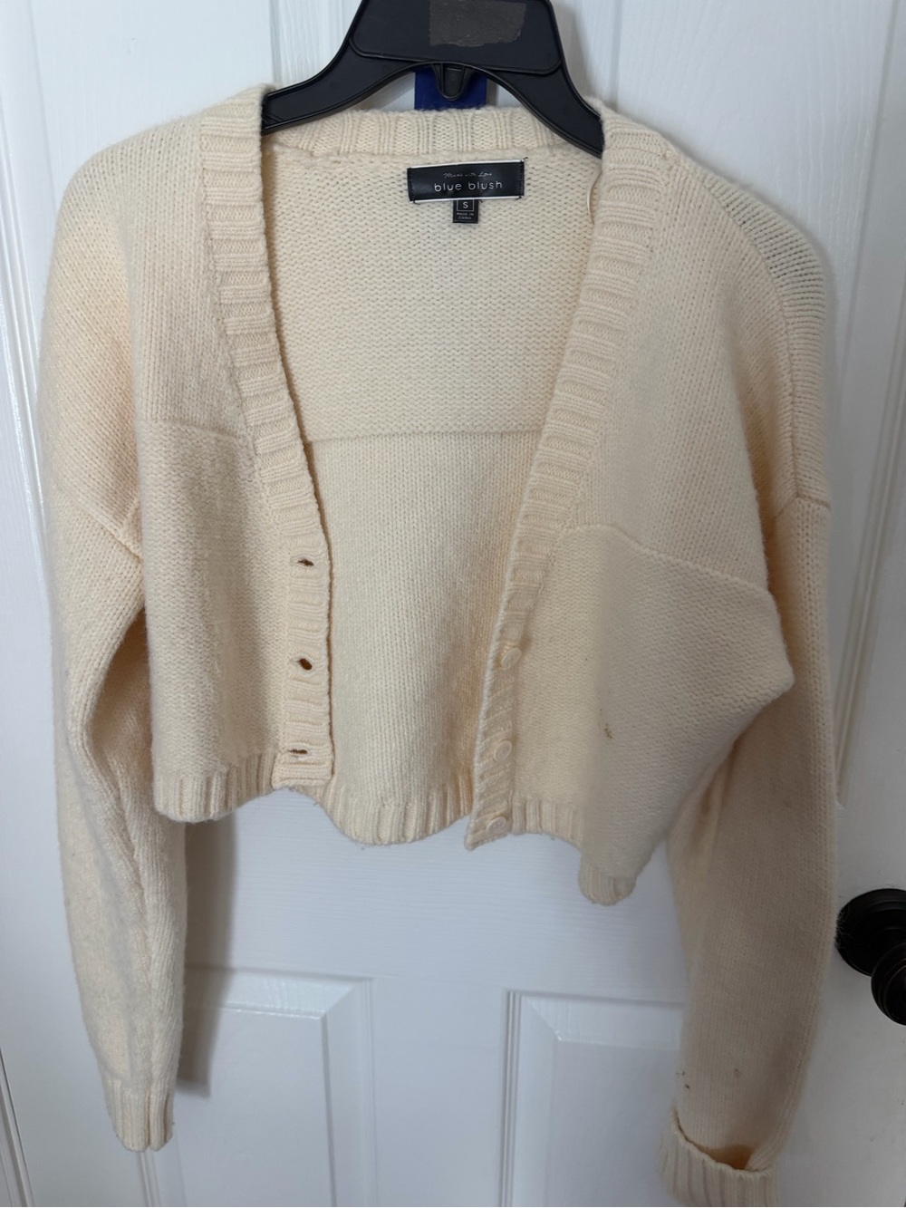 Blue Blush Cream Cropped Button-Front Cardigan